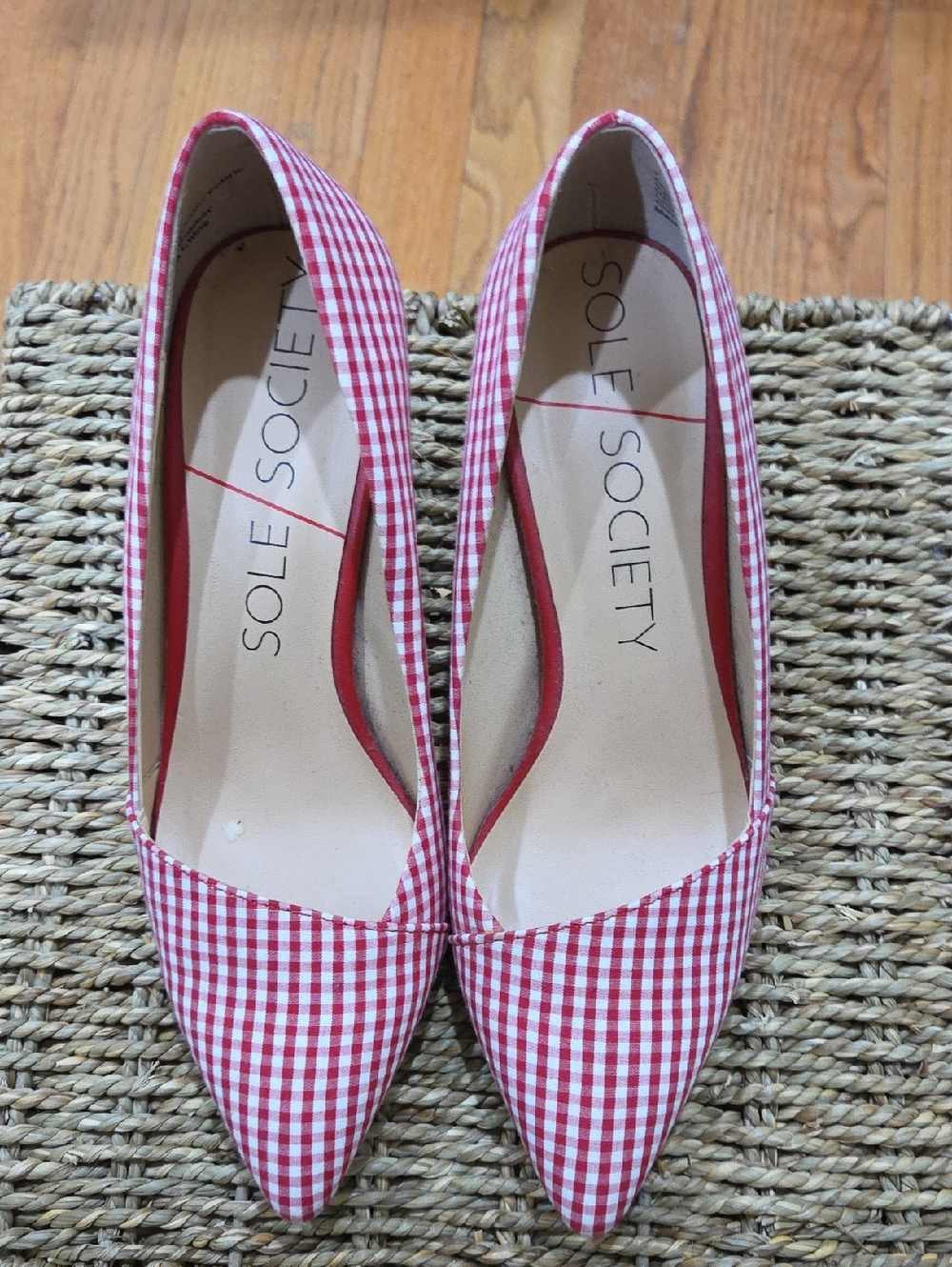 Sole Society Red Gingham Pointed-Toe Flats